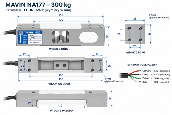 Rysunek techniczny czujnika MAVIN NA177 Rysunek techniczny czujnika MAVIN NA177