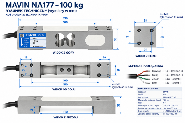 MAVIN NA177 100 kg – rysunek techniczny MAVIN NA177 100 kg – rysunek techniczny